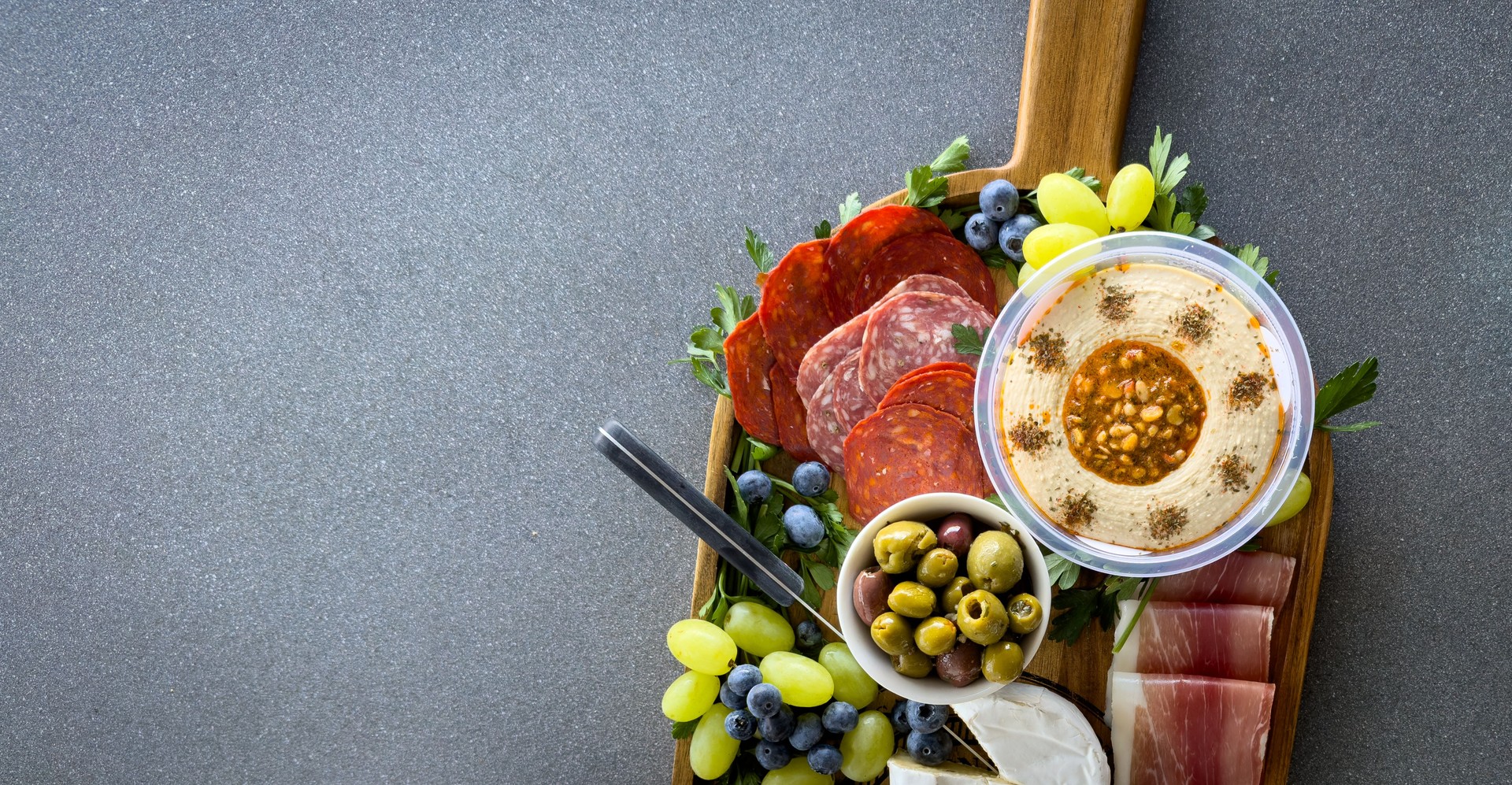 Charcuterie Board Meats And Cheeses Overhead Banner